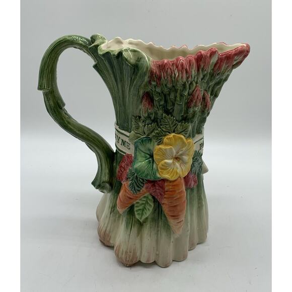 Fitz and Floyd Herb Garden pitcher 1996 asparagus and vegetables 1.25 Qt #2181 - Picture 5 of 8